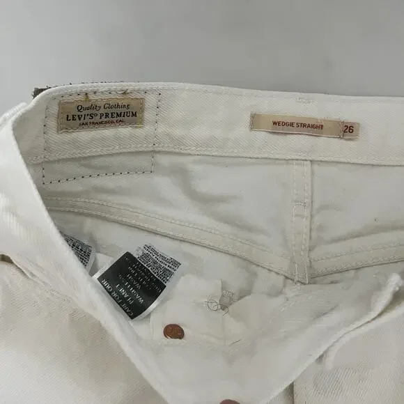 Levi's Wedgie Straight Ankle Jeans Off White Sz 26 Americana Heritage Chic Vibe - Picture 3 of 10